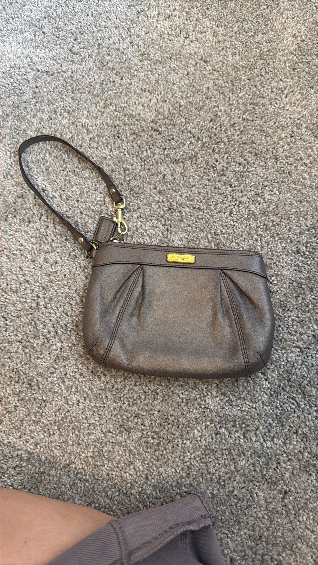 Coach Leather Wristlet – Brown with Gold Hardware