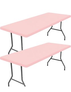 Moosfor Spandex 6 Foot Rectangle Table Cloth 2 Pack, Elastic Fitted Tablecloths For Picnic, Stretch Washable Patio Table Cover For Outdoor, Camping, B