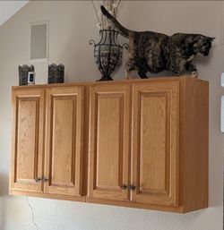 2 SOLID OAK WALL CABINETS