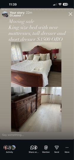 King size bed frame, mattress and dressers