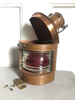 Vintage Copper Masthead Nautical Oil/Kerosene Lamp/Lantern - PORT Red Light