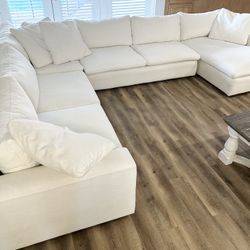 Custom “Laguna” 4 Piece Chaise Sectional by Fairmont Designs, Ivory Linen Blend Performance Fabric