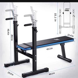 Weight Bench with Barbell Rack Folding, Weight Lifting Bench with Dip Station for Home Gym, Strength Training Multiuse Workout Bench