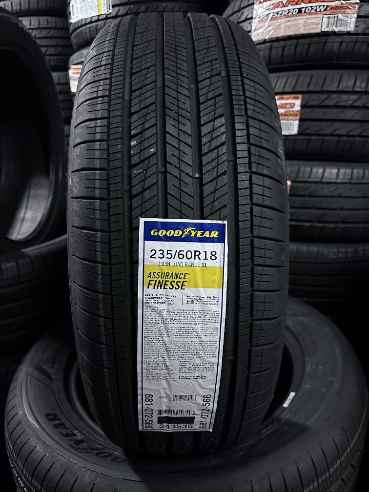 SET OF NEW 235/60/18 GOODYEAR FINESSE INCLUDING MOUNT AND BALANCE