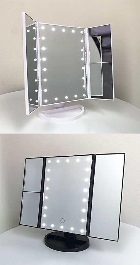 New in box $20 each Tri-fold LED Vanity Makeup 13.5”x9.5” Beauty Mirror Touch Screen Light up Magnifying