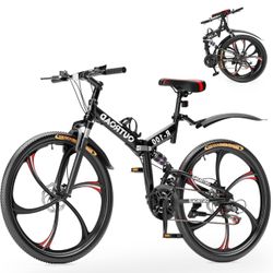 Betterland 26 Inch Mountain Bike, 21 Speeds Full Suspension Folding Bikes, Dual Disc Brake, High Carbon Steel Frame and Non-Slip Quick Release tire Bi