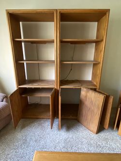 Pair of Wood Bookcases with Cabinet Base