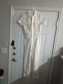 White Short Sleeve Denim Jumpsuit Good American