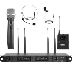 Phenyx Pro Wireless Microphone System, True Diversity Dual Cordless Microphone Set w/UHF HandheldMicrophone/Bodypack/Headset/Lapel Mics, Auto Scan, 2x