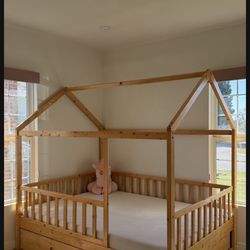 Coco Village Solid Wood House Bed(Full Size) w/ Storage Drawer + Mattress – Great Condition 