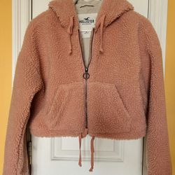 Pink Hollister Cropped Jacket with Hood