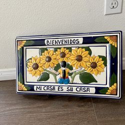 Colorful Ceramic Sunflower Welcome Plaque 10/18 inches 