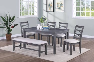 6-Piece Dining Set, Rectangular Table with Chairs, Bench, Dining Room Set, Kitchen Table, Casual Dinette, Modern Dining Furniture