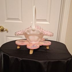 Fenton Glass Pink And White Basket 11"x10" pretty for Easter display