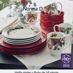 Vajilla Winter Y Ruby De 16 Piezas Nuevas En Su Caja 🌺 Princess House 🌺