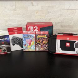 New! Nintendo Switch 2 + 2 Games + Pro Controller + Deluxe Travel Case + KontrolFreek Thumb Grips
