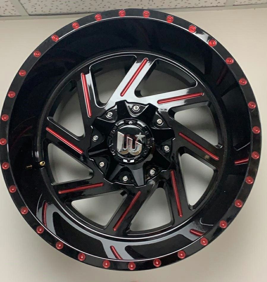 Brand New 22" WCTS 22X12 6x135 / 6x139.7 Black Red Milled Wheels