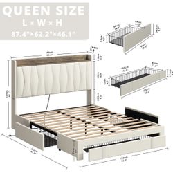 Upholstered beige bed frame