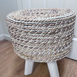 Woven Stool with White Legs $45
