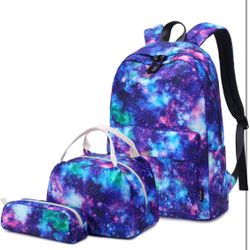 New Galaxy Solar Sky Water Resistant Backpacks Teen Adult Girls Boya School Backpack with Lunch Bag
