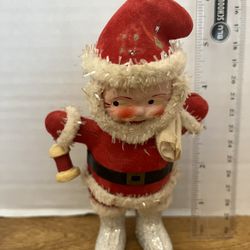 Vintage Western Germany Santa Flocked Paper Mache Chenille Mica