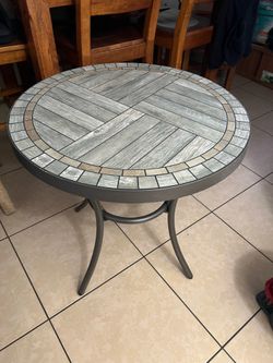 27 in. Brown Round Metal Outdoor Side Table