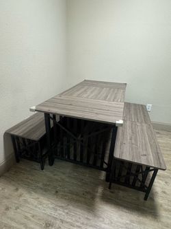 Dining Table Set with Two Benches