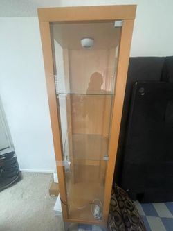 Tall Wooden Curio Glass Display Cabinet with Lighting