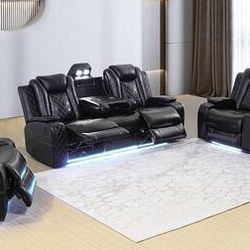 Black Breathing Leather  Sofa Loveseat Chair 