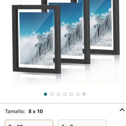 Juego de 3 marcos de fotos flotantes para fotos de 4 x 6, 5 x 7, 6 x 8, 8 x 10 pulgadas, para exhibición de mesa o colgar en la pared, color negro

