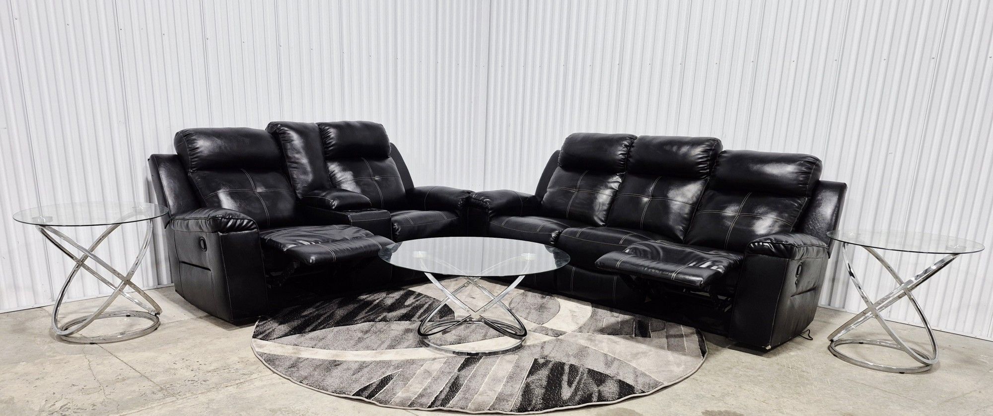 Black Reclining Leather Living Room Set/Delivery Available
