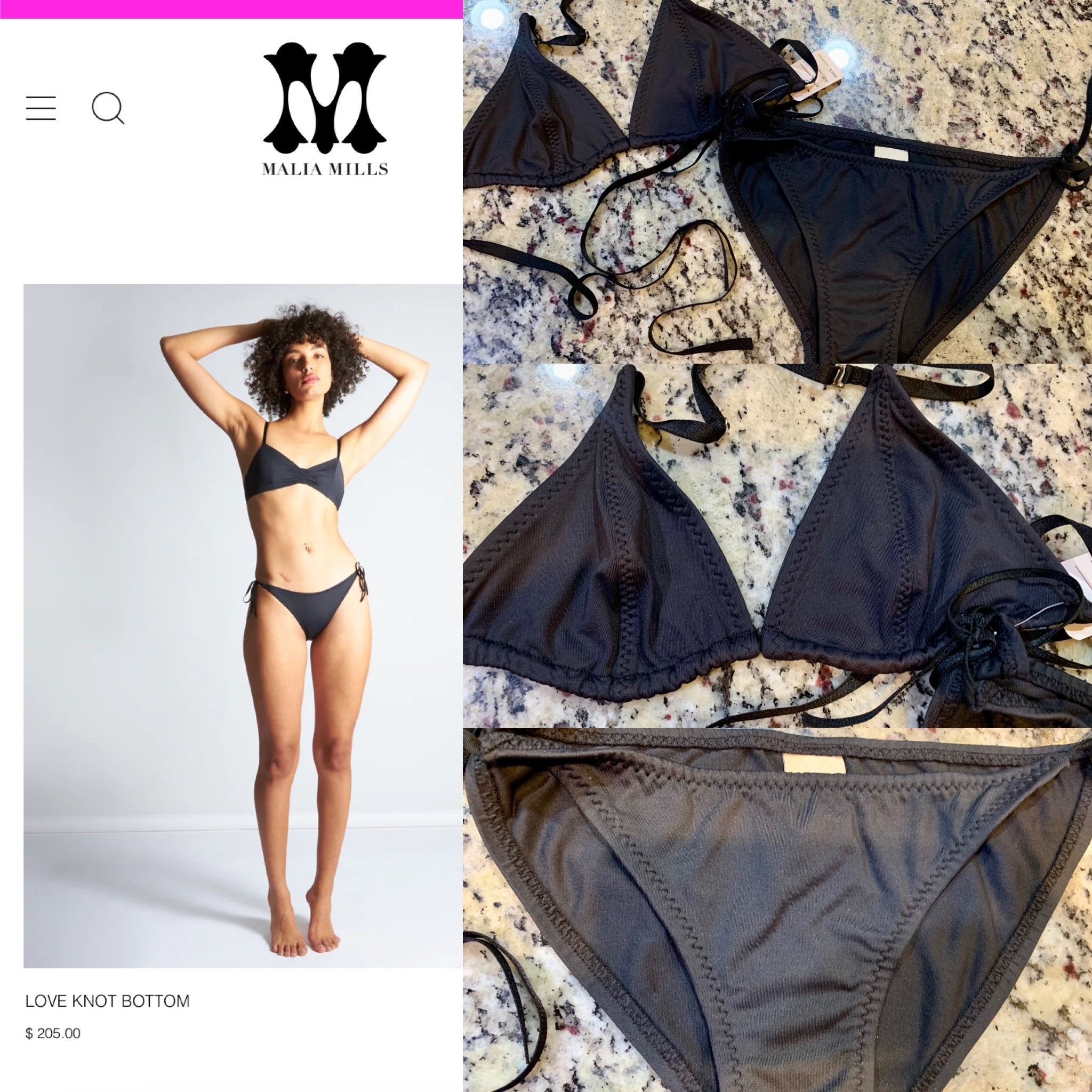 Malia Mills Black Lots Of Love Top And Bottom Bikini Set Size 32/2 Swimsuit 