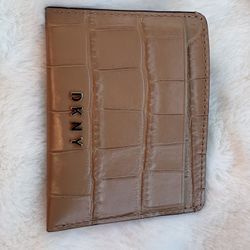 DKNY Brown Crocodile Embossed Credit Card Wallet Logo Accent