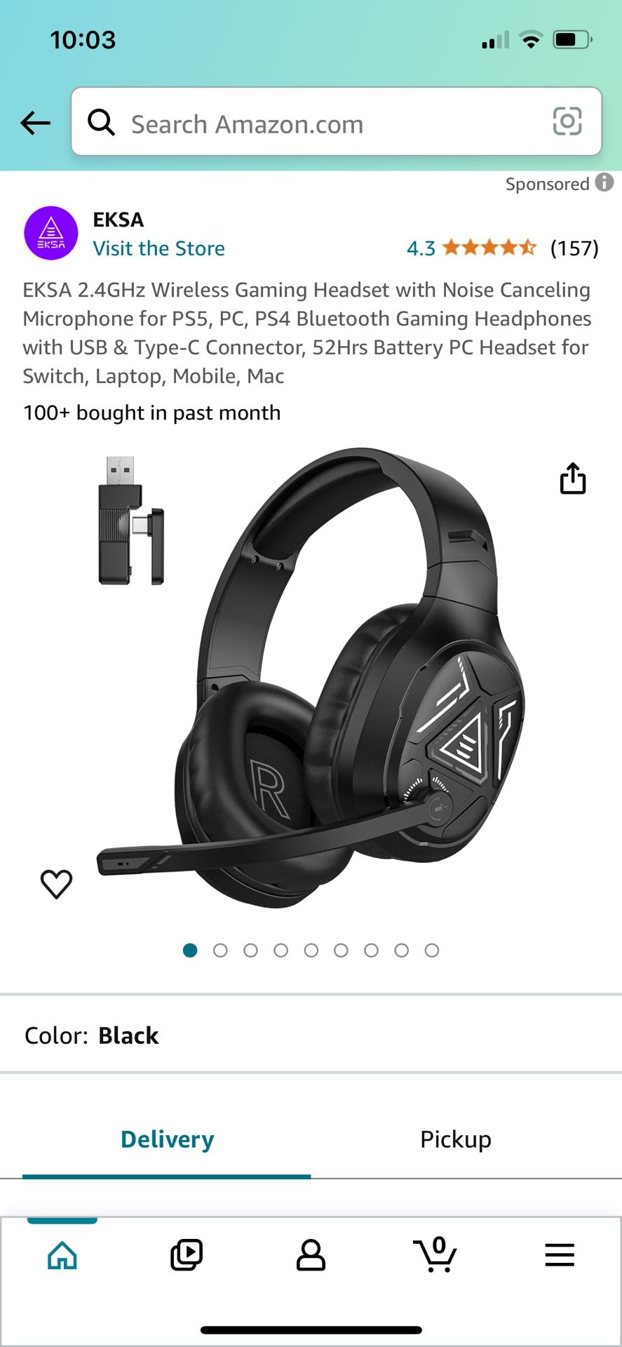 EKSA 2.4GHz Wireless Gaming Headset with Noise Canceling Microphone for PS5, PC, PS4 Bluetooth Gaming Headphones with USB & Type-C Connector, 52Hrs Ba