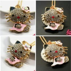 NEW Betsey Johnson Enamel Crystal Hello Kitty necklace 