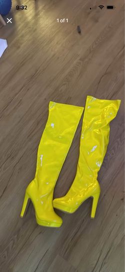Knee high banana yellow boots
