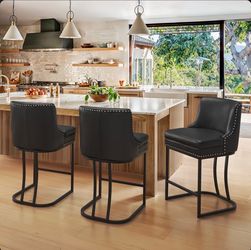 3X Black 26” faux leather barstools