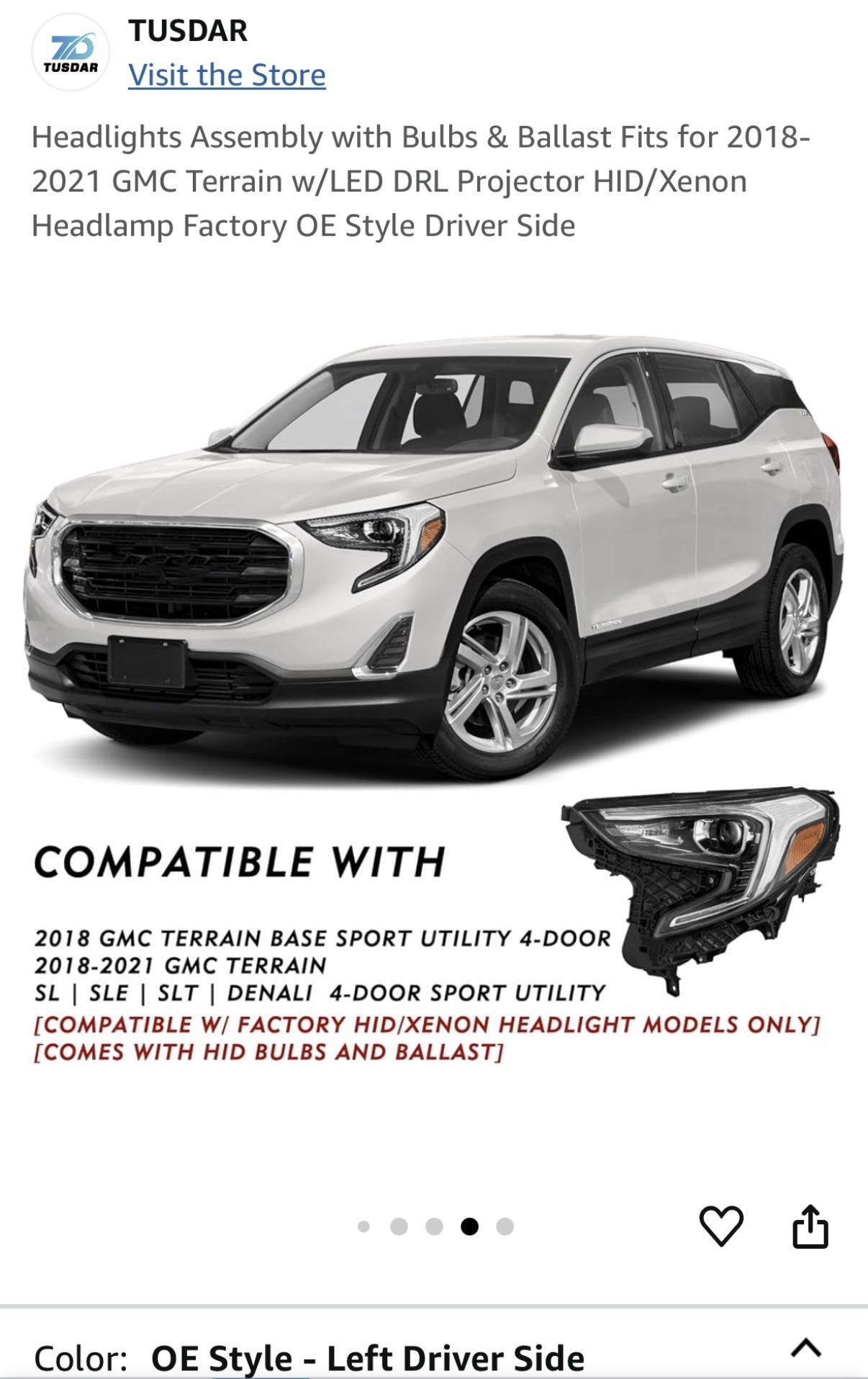 Driver Side Headlight For 2018-2021 GMC Terrain
