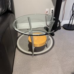 Round Glass Side Tavke With Wood Accent