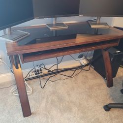 Office Desk Wood Metal Glass Top 