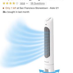 Brand New. Honeywell QuietSet 5 Speed Oscillating Tower Fan White HYF260W: Standing Floor Fan, Quiet Cooling, Programmable Timer