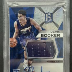 Devin Booker Rookie RPA PSA 10 2015 Panini Spectra Jersey Autograph #112 RC Prizm