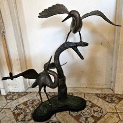 Vintage heavy bronze sculpture birds  cranes  geese heron garden figures
