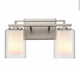 Lisbon 14.25 in. 2-Light Brushed Nickel Bathroom Vanity Light