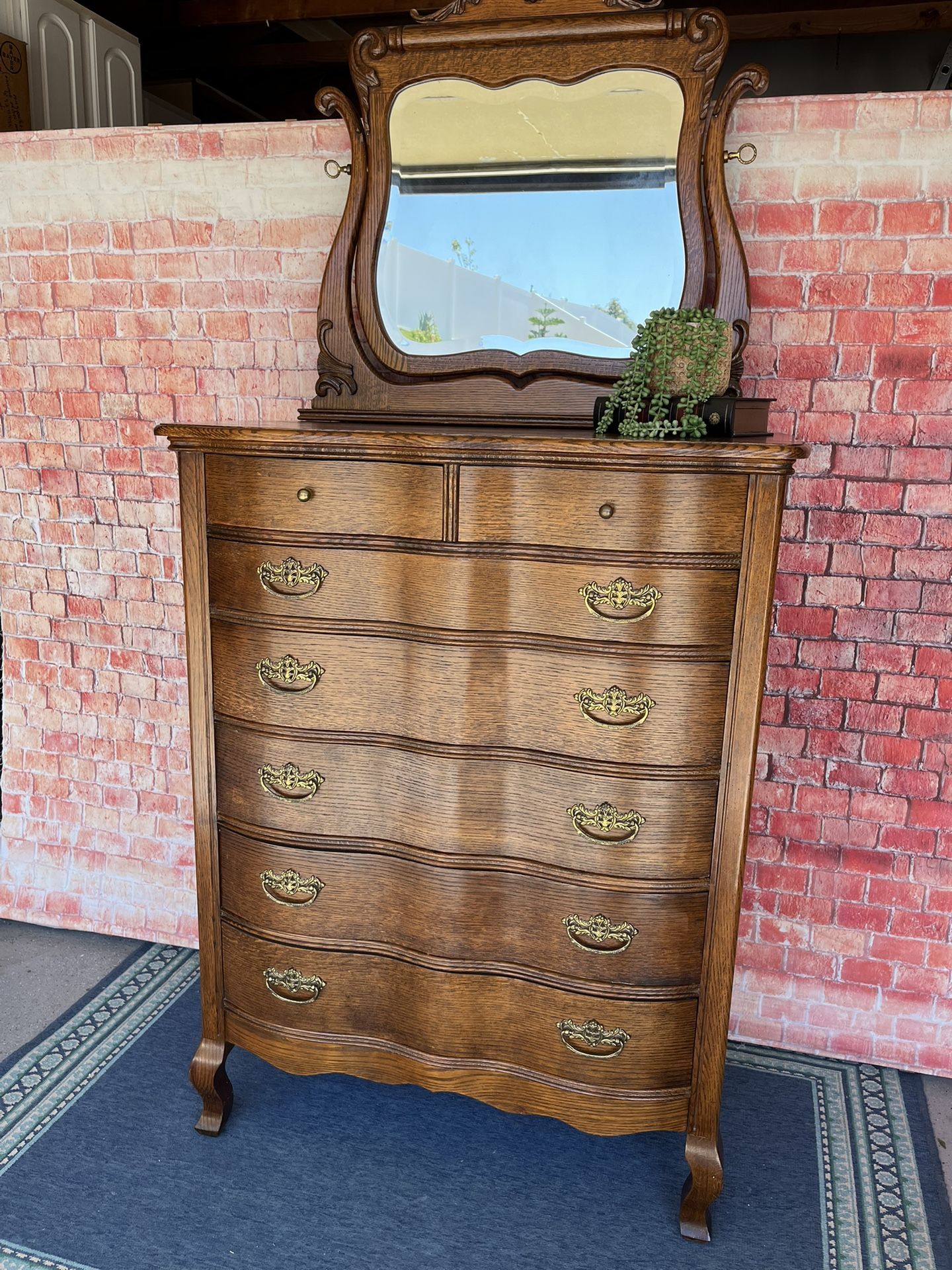 Antique Tall Dresser Solid Wood With Removable Mirror