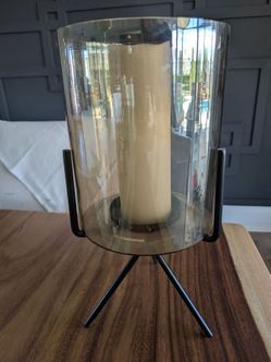 Glass Hurricane Candle Holder with Metal Stand