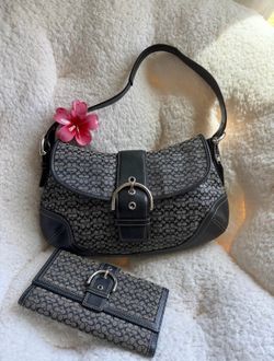 Coach black and grey soho medium size flap bag with matching wallet