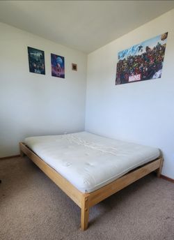 Wood Platform Bed Frame with Futon Mattress
