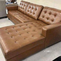 Brown Real Leather Sectional Couch