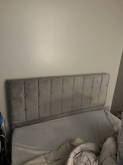 Queen Grey Velvet Headboard And Platform 